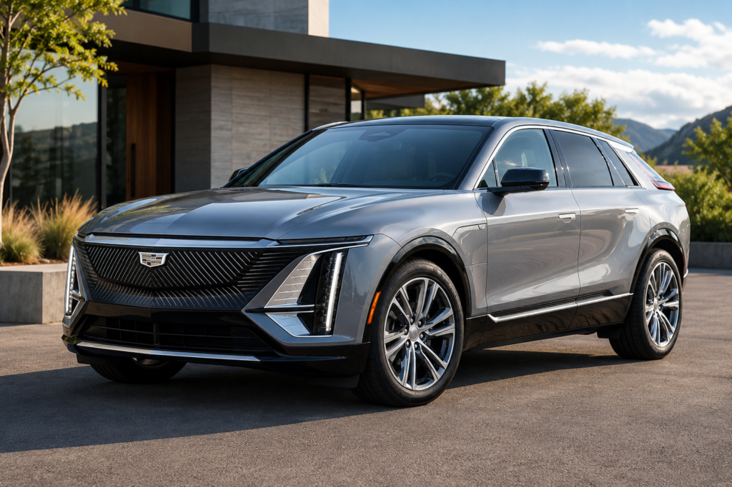 Cadillac Lyriq electric SUV showcasing driving modes that affect range and battery usage