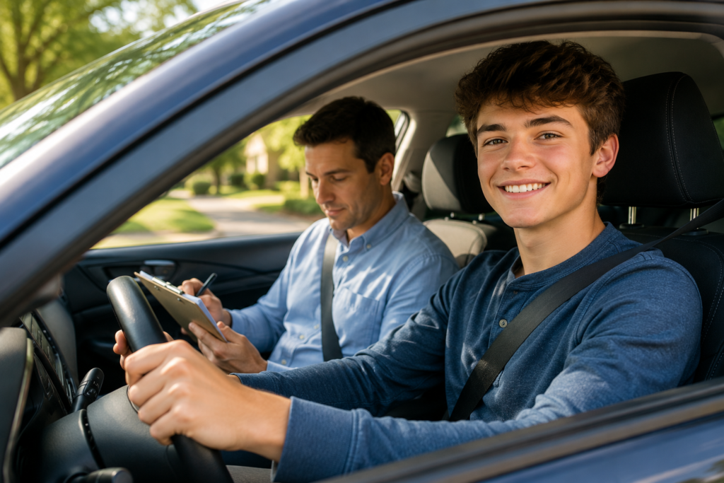 Teen driver practicing with a driving instructor in Georgia as part of Joshua's Law driver education requirements.