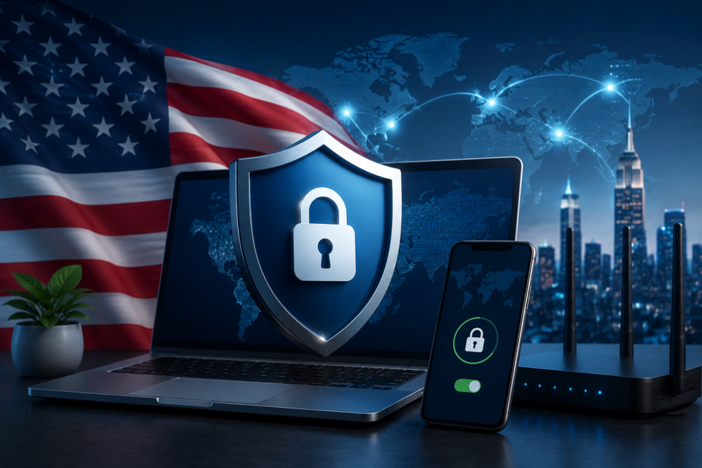 Best VPNs for the USA in 2026 with secure VPN protection across laptops, smartphones, and Wi-Fi networks